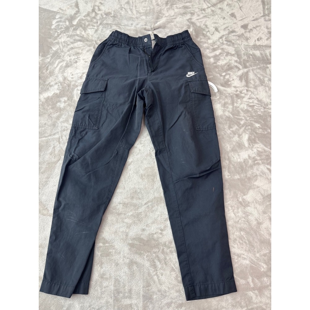 Nike Mens Black‎ Cotton Nylon Cargo Pants Elastic Waist Swoosh Logo Small 1510
